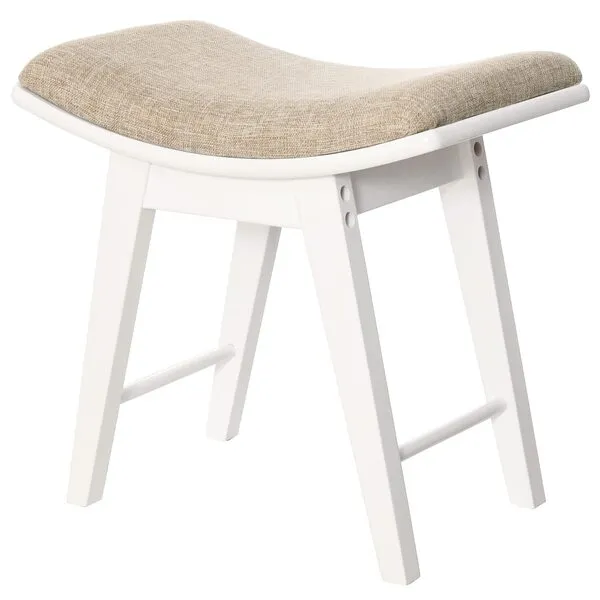 Iwell Vanity Stool with Rubberwood Legs, Vanity Bench, Makeup Bench Dressing Stool, Padded Cushioned Chair, Piano Seat, for Women, Girl, Mom, White