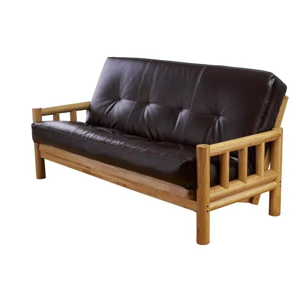 Chalet Complete Futon - Frame and Mattress Set - Log Like with Innerspring Full Size Sofa Bed Sleeper (Leather Java)