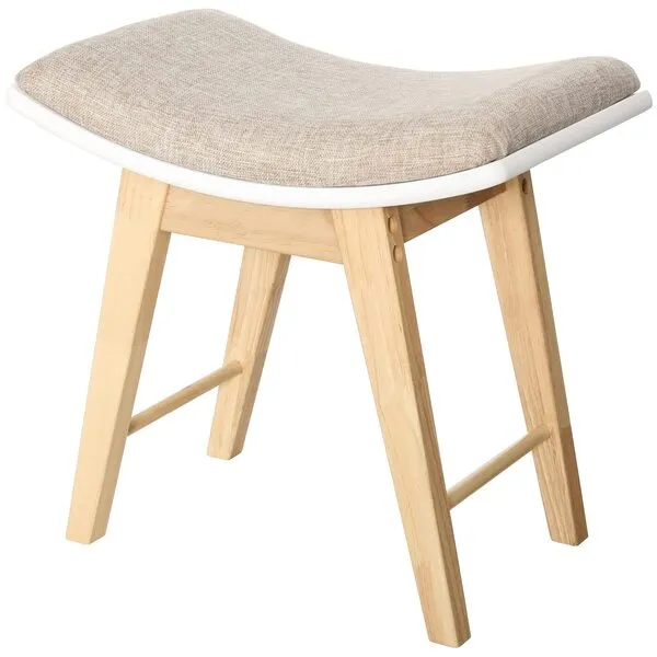 Iwell Vanity Stool, Vanity Bench with Rubberwood Legs & Padded Cushion, Vanity Chair, Vanity Seat, Makeup Dressing Stool for Bedroom, Natural