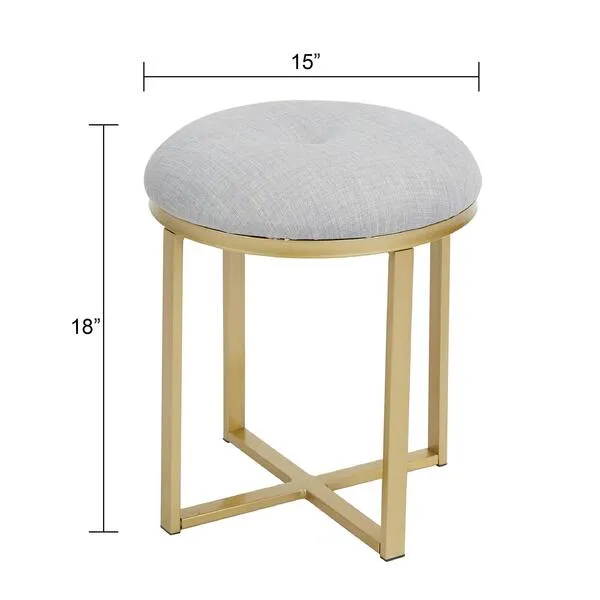 Silverwood Mia Upholstered Metal Round Vanity Seat, Grey