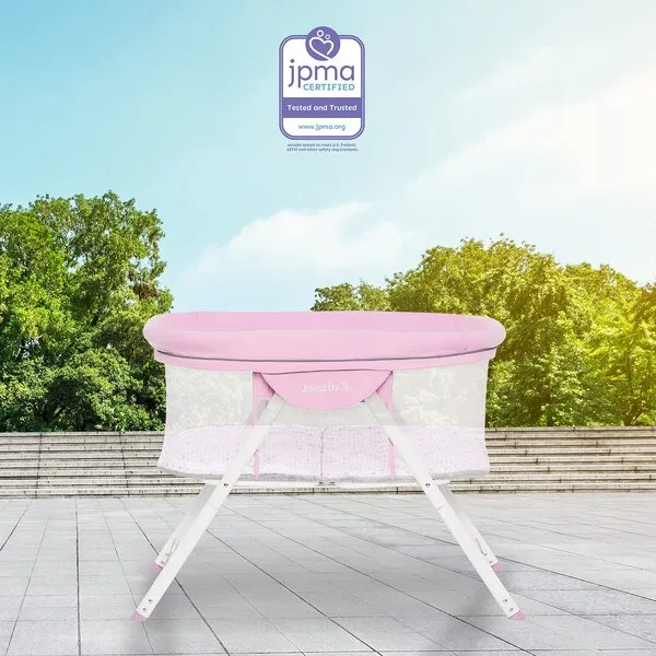 Dream On Me Poppy Traveler Portable Bassinet in Purple and Pink, Lightweight, Spacious and Convenient Mesh Design, JPMA Certified, Easy to Clean and Fold Baby Bassinet - Carry Bag Included