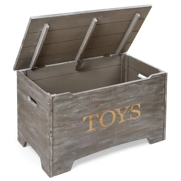 Badger Basket Farmhouse Solid Wood Rustic Toy Box with Reversible 