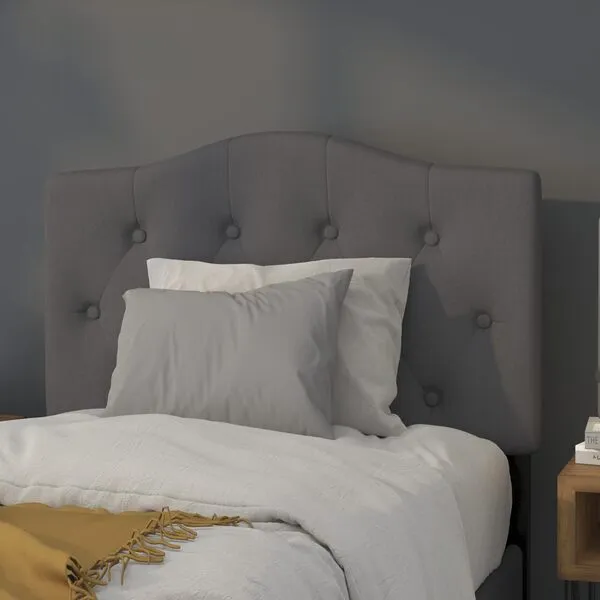 EMMA + OLIVER Tufted Upholstered Twin Size Headboard in Dark Gray Fabric