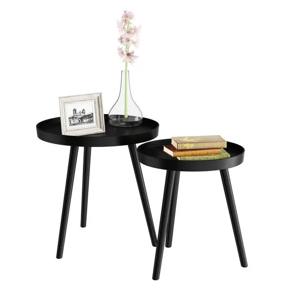 Lavish Home Round Mid-Century Modern Nesting End Tables for Bedroom, Living Room & Office, 21.5