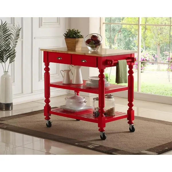 Bernards Natural Kitchen Island, red