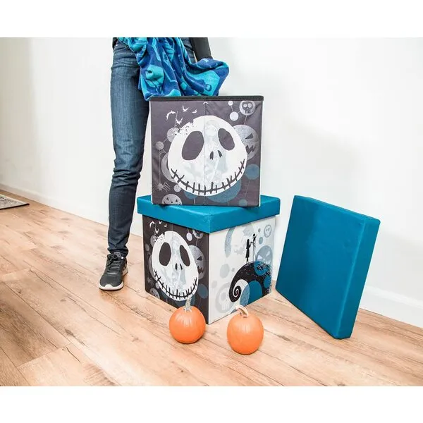Disney The Nightmare Before Christmas Jack & Sally 15-Inch Storage Bin Cube Organizers, Set of 2 | Fabric Basket Container, Cubby Closet Organizer, Home Decor for Playroom | Gifts And Collectibles