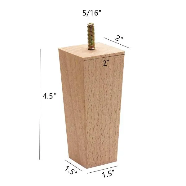 WEICHUAN Tapered Solid Beech Wood Replacement Sofa Couch Chair Ottoman Loveseat Coffee Table Cabinet Wood Furniture Feet Furniture Wood Legs(4.5