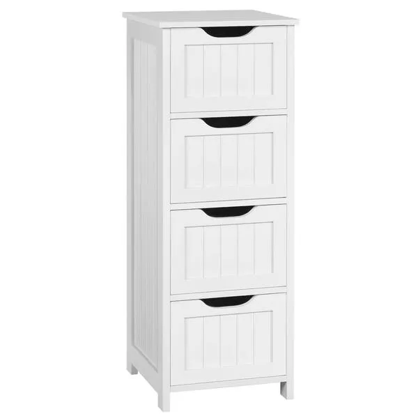 Yaheetech Bathroom Floor Cabinet, Wooden Side Storage Organizer, 4 Drawers Free-Standing Cabinet for Bathroom/Hallway/Living Room, White