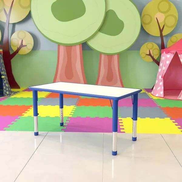 EMMA + OLIVER 23.625x47.25 Blue Plastic Height Adjustable Activity Table