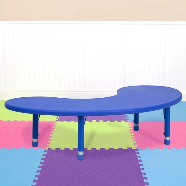 EMMA + OLIVER 35x65 Half-Moon Blue Plastic Height Adjustable Activity Table