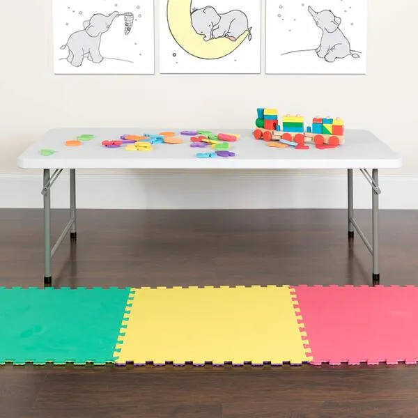 EMMA + OLIVER 4.93-Foot Kid\'s Granite White Plastic Folding Activity Table - Play Table