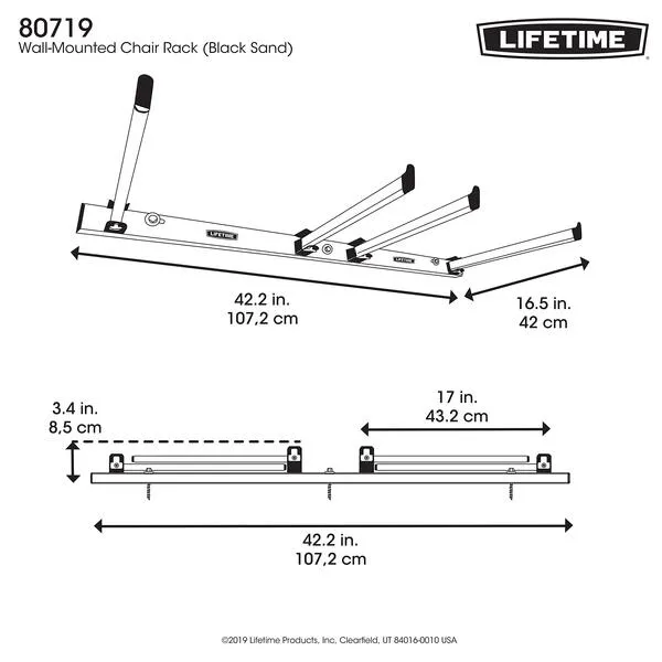 Lifetime 80719 Wall Mounted Chair Rack Black