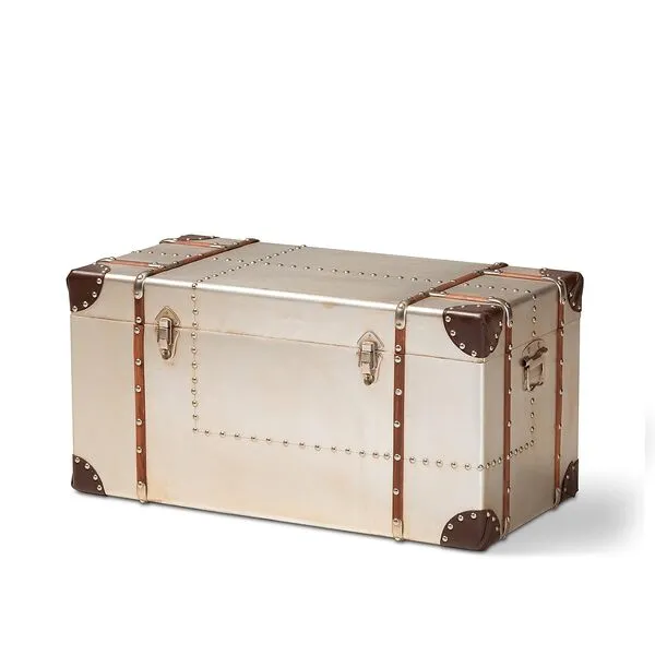 Baxton Studio Bechet Storage Trunk, Silver (154-9188-HiT)
