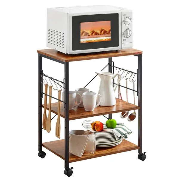 Mr IRONSTONE Microwave Cart 23.7\'\' for Small Space, 3-Tier Coffee Cart Rolling Kitchen Utility cart Microwave Stand on Wheels, Vintage