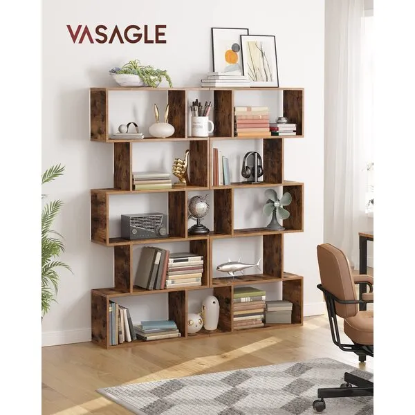 VASAGLE Bookcase, 5-Tier Bookshelf, Display Shelf and Room Divider, Freestanding Decorative Storage Shelving, Rustic Brown ULBC62BX, 27.6”L x 9.4”W x 62.6”H (70 x 24 x 159 cm)