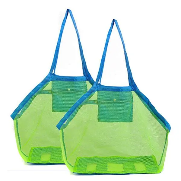 2 Pack Extra Large Mesh Beach Bag Childrens\' Toy Storage Swimming Equipment Storage Bag Laundry Tote Backpack,Stay Away from Sand and Water, Toy Not Included (Blue)