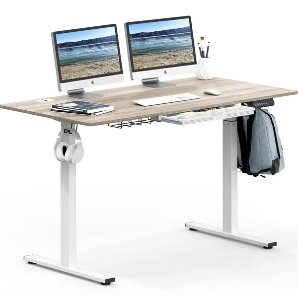 SHW 55-Inch Large Electric Height Adjustable Standing Desk, 55 x 28 Inches, Maple