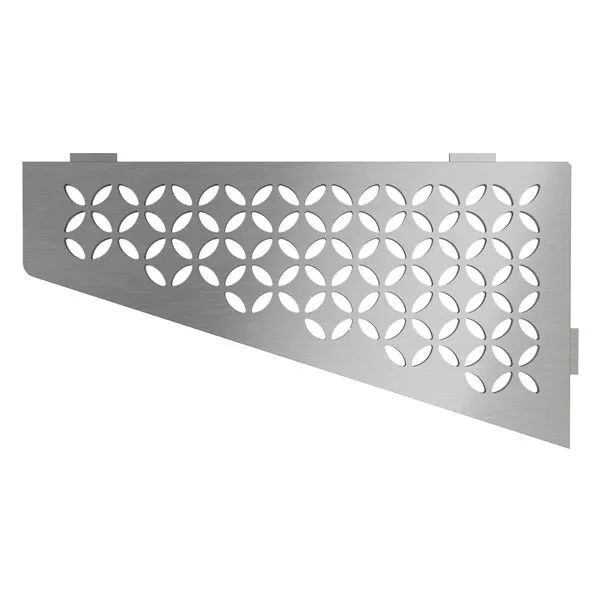 Schluter Quadrilateral Corner Shelf for Tiled Walls - Floral Design, Stainless Steel Material, Brushed Stainless Steel Finish, 3/32” Thick Anchoring Tabs - SES3D5EB