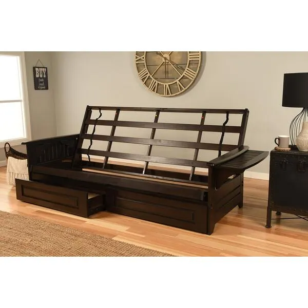 Kodiak Furniture Phoenix Queen Wood Futon Frame with Storage Drawers in Espresso