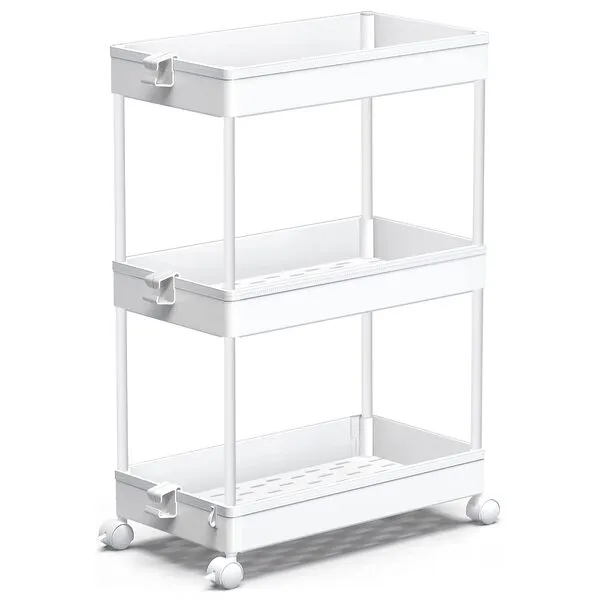 SPACEKEEPER Rolling Storage Cart 3 Tier, Bathroom Cart Organizer Laundry Room Organizer Utility Cart Mobile Shelving Unit Multi-Functional Shelves for Office, Kitchen, Bathroom, White