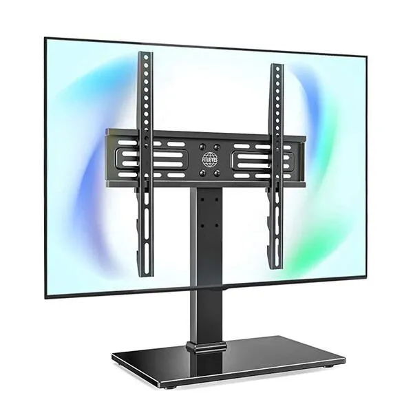 FITUEYES Universal TV Stand Table Top TV Stand for 27-55 inch TVS Height Adjustable TV Stand Mount, Glass Base, Black