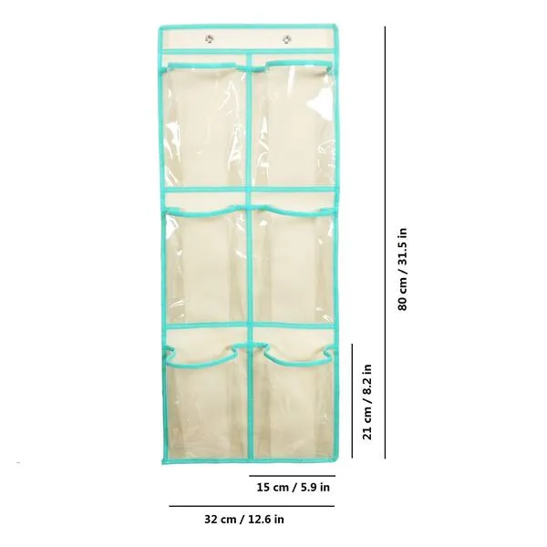 ANIZER Over The Door Hanging Shoe Organizer Narrow Closet Door Shoe Storage 6 Large Clear Pockets Chart 2 Pack (BEIGE)