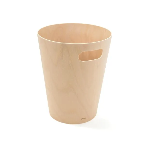 Umbra Woodrow, Natural 2 Gallon Modern Wooden Trash Can Wastebasket or Recycling Bin for Home or Office