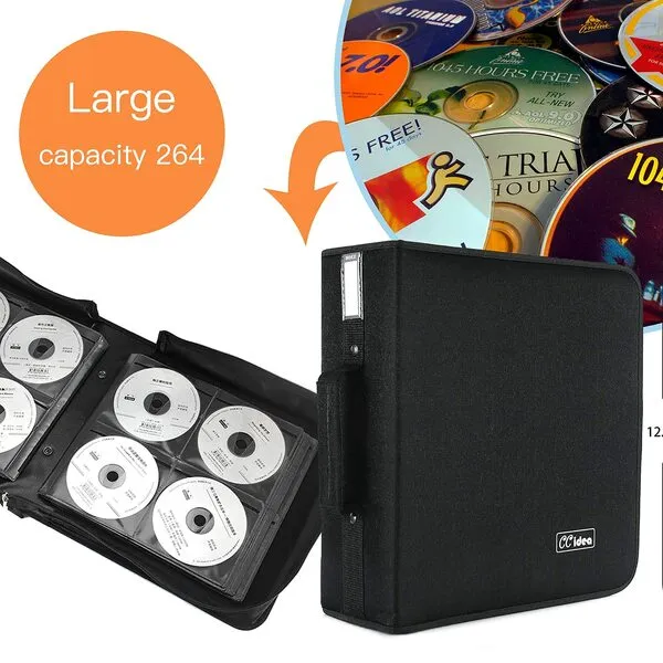 CCidea CD Case DVD Case Storage Holder-264 Capacity,Media Binder, CD Wallet, Disc Booklet, L11.4 x W 6.4 x H3.5 INCH (Black)