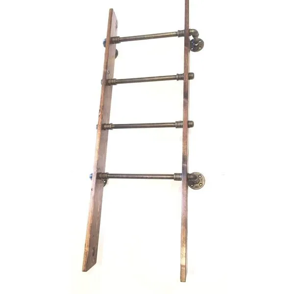 Rustic Industrial Pipe and Wood Blanket Ladder - Wood Quilt Ladder - Rustic Quilt Blanket Ladder - Pipe Decor Blanket Ladder (Espresso)