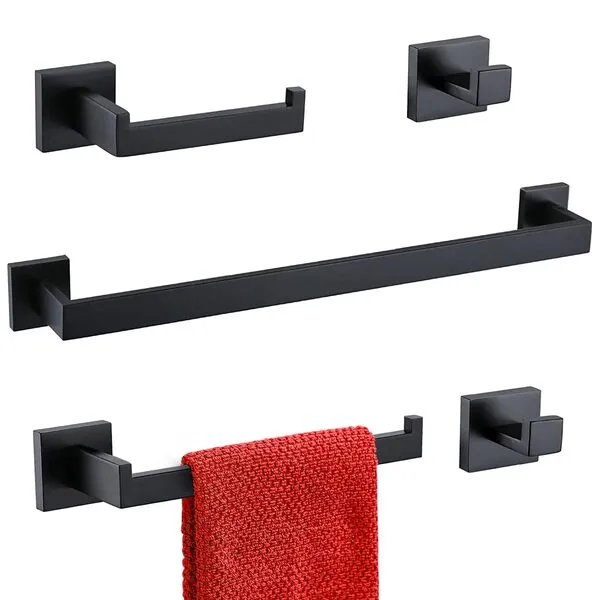 TURS Black Bathroom Hardware Set 5-Pieces SUS304 Stainless Steel Towel Bar Set Wall Mounted,23.6 Inch