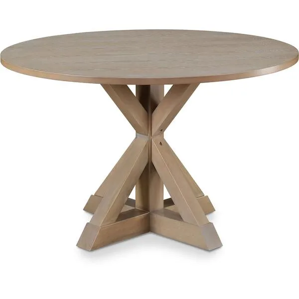 Finch Alfred Round Solid Wood Rustic Dining Table for Farmhouse Kitchen Room Decor, Wooden Trestle Pedestal Base, 46.5