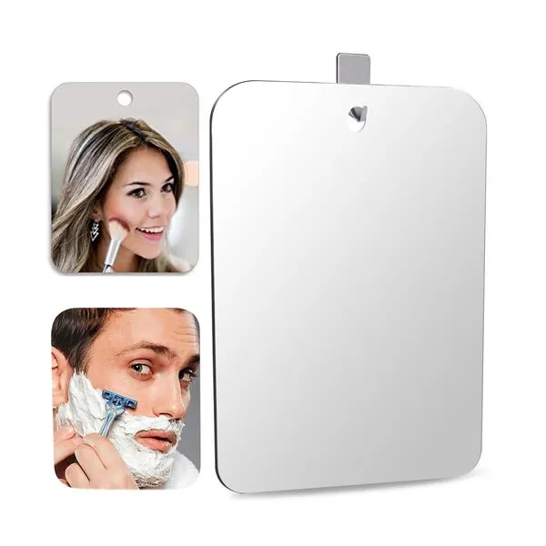 DFLLLO Large Fogless Shower Mirror, Anti-Fog Shower Mirror (12”X7.48 ”), Fog-Free Travel Shave Mirror, Shatterproof Shaving Mirror, Wall Hanging Mirror, Portable Makeup Mirror