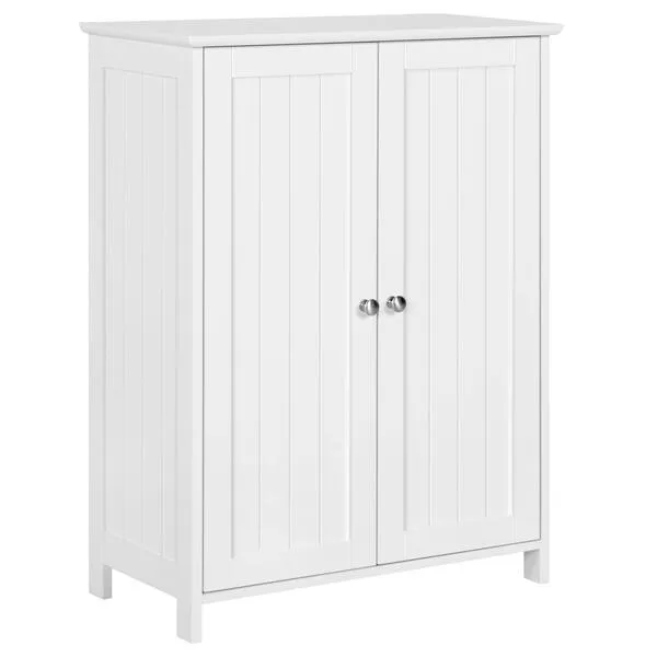Yaheetech Bathroom Floor Cabinet, Modern Storage Freestanding Organizer Cabinet with Adjustable Shelves & Double Doors, 3-Tier Home Living Room Furniture, White