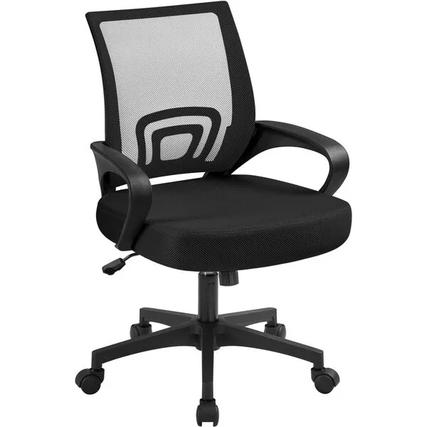 Yaheetech Office Chair Ergonomic Computer Chair Mid Back Adjustable Desk Chair with Lumbar Support Armrest, Swivel Rolling Mesh Task Gaming Chair for Home Office Work Study, Black
