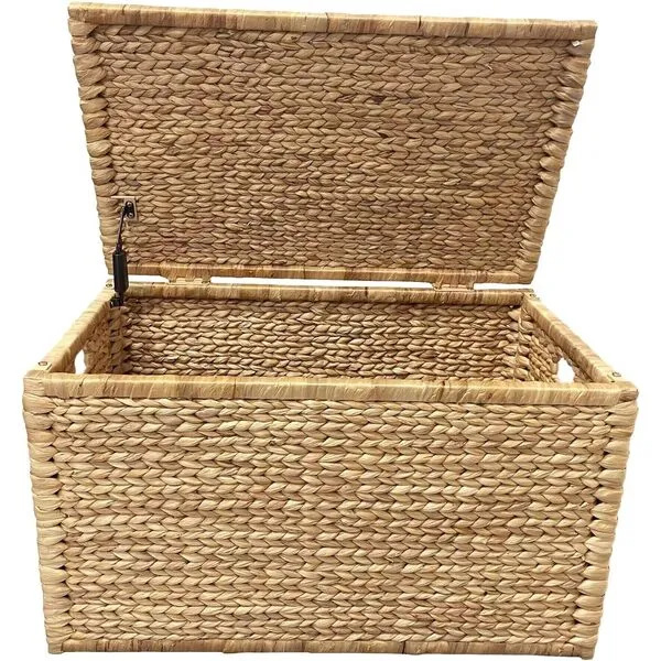 eHemco Heavy-duty Water Hyacinth Wicker Storage Trunk with Metal Frame, 30 by 17.5 by 17.5 Inches, Natural