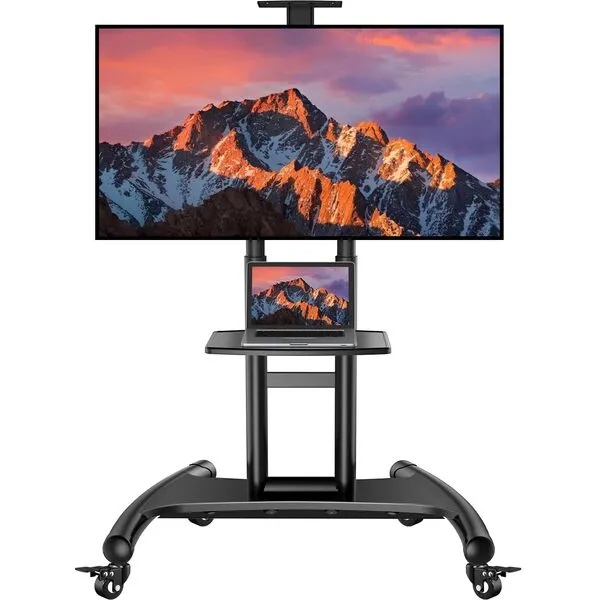 PERLESMITH Rolling/Mobile TV Cart with Wheels for 32-82 Inch LCD LED 4K Flat Screen TVs - TV Floor Stand with Shelf Holds Up to 100 lbs, Height Adjustable Trolley Max VESA 600x400mm- PSTVMC05