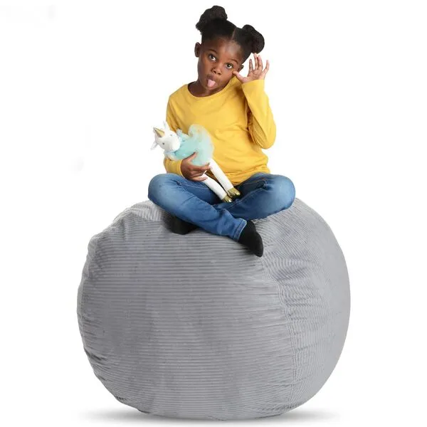 Creative QT Stuff ’n Sit Extra Large 38’’ Bean Bag Storage Cover for Stuffed Animals & Toys, Giant Beanbag Chair for Plush, Toddler & Kids Rooms Bedroom Organizer, Light Gray Corduroy