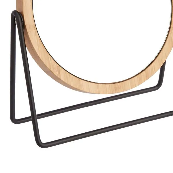 Amazon Basics Vanity Round Mirror with Bamboo Rim, Magnification, Tabletop Mount, Black, 7.2