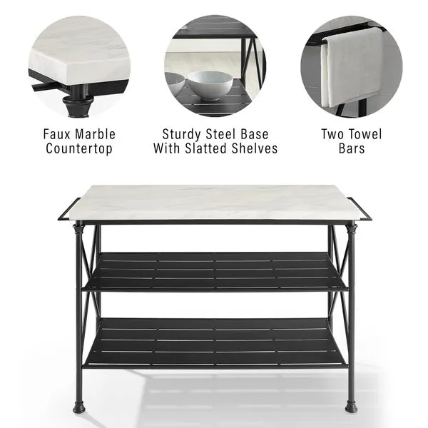 Crosley Furniture Madeleine Kitchen Island, Steel with Faux Marble Top