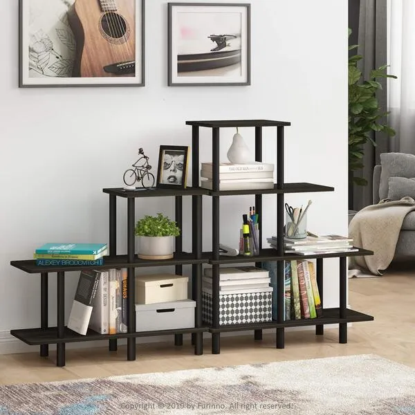 Furinno Turn-N-Tube 3-Tier Cube Ladder Shelf, Espresso/Black