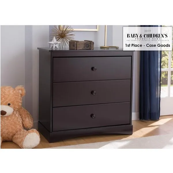 Delta Children Sutton 3 Drawer Dresser with Changing Top, Dark Chocolate
