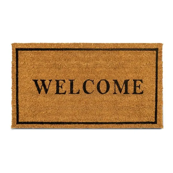 PLUS Haven Coco Coir Door Mat with Heavy Duty Backing, Welcome Doormat, 17.5