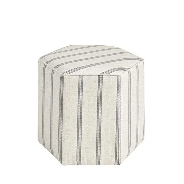 MARTHA STEWART Ellen Accent Ottoman - Solid Wood Frame, Soft Fabric, Hexagonal Small Stool Chair - Modern Foam Padded Top Footstool Living Room Furniture Natural, 18