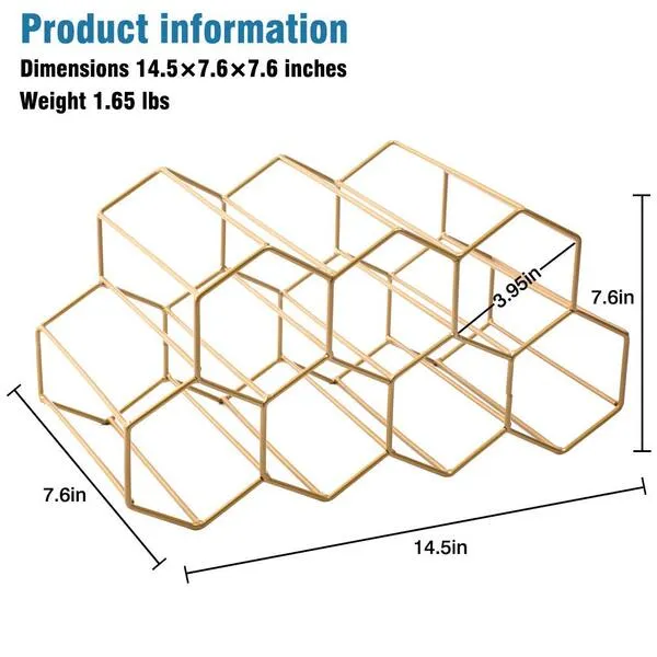 Urban Deco Small Gold Wine Rack 9 Bottle Holder - No Need Assembly Modern Metal Wire Wine Storage for Countertop Table Top Coffee Bar Kitchen