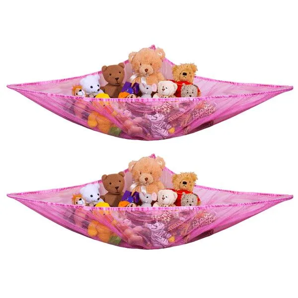 Handy Laundry Jumbo Toy Hammock, Pink, Organize Stuffed Animals & Children\'s Toys, Great Decor While Neatly Organizing Kid\'s Toys and Stuffed Animals, Expands to 5.5 feet, (2-Pack)