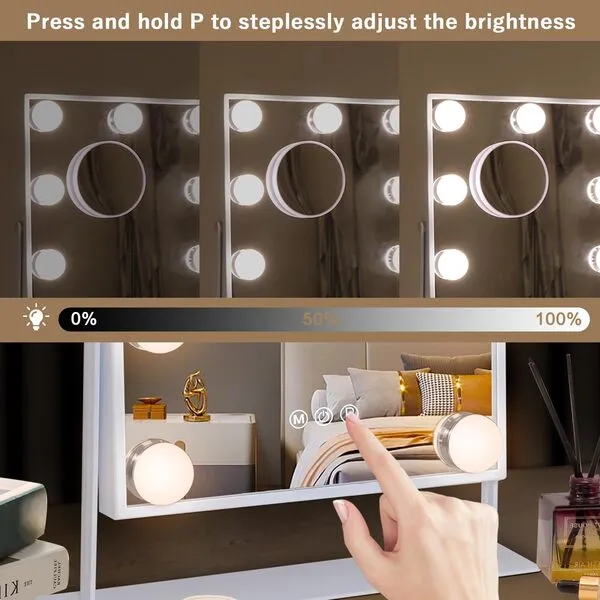 Hansong Vanity Mirror with Lights Lighted Makeup Mirror with 9 LED Bulbs Plug in Light Up Makeup Mirror with Lights 360 Rotation with 10x Magnifying Mirror Tabletop