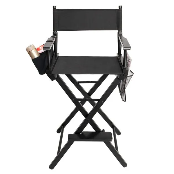 OmySalon Upgraded Height Tall Director Chair Folding Artist Makeup with Replacement Cover BlackCanvas (Black Canvas/Black Frame)