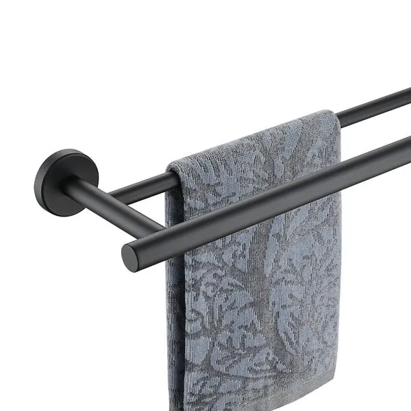 JQK Double Towel Bar, Matte Black 24 Inch 304 Stainless Steel Thicken 0.8mm Bath Towel Rack for Bathroom, Towel Holder Wall Mount, Total Length 27.16 Inch, TB100L24-PB