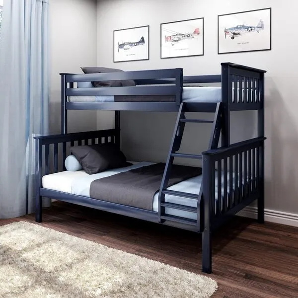 Max & Lily Bunk Bed Twin Over Full Size with Ladder, Solid Wood Platform Bed Frame with Ladder for Kids, 14\