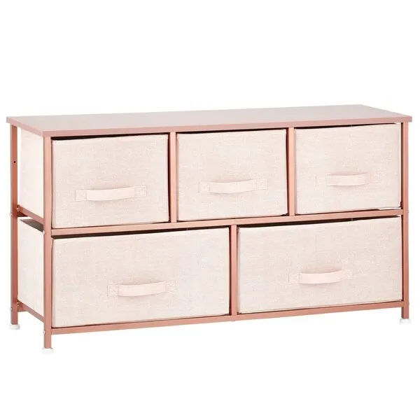 mDesign Chest of Drawers – Wide Set of Drawers with Wooden Top Shelf – Clothing Storage Tower for Socks, Underwear, Accessories – Pink/Rose Gold